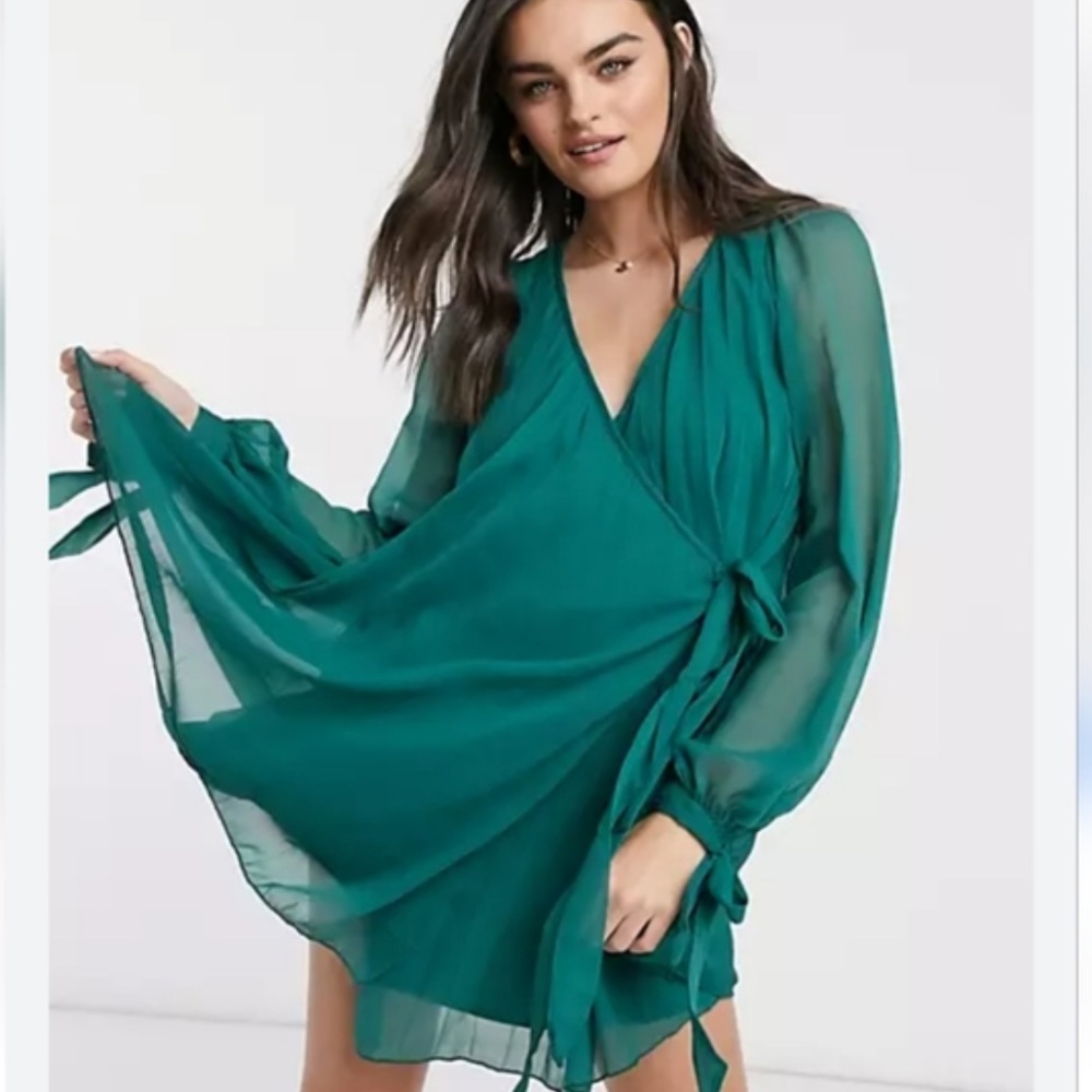 ASOS Design Pleated Wrap Mini Dress